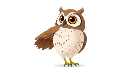 Naklejka premium Cute cartoon owl, posed, against white background, children's book illustration, possible use in educational materials