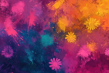 Vibrant abstract design featuring splashes of color and flower s