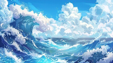 Obraz premium oceanic wave seamless pattern wallpaper