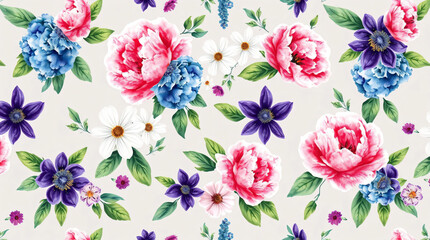Background with seamless floral pattern, symmetrical layout