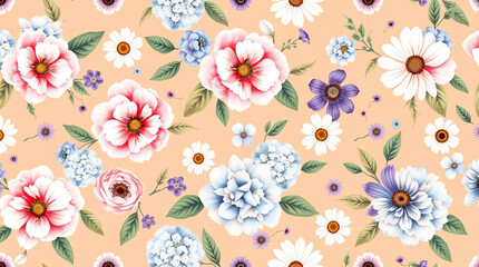 Fototapeta premium Background with seamless floral pattern, symmetrical layout