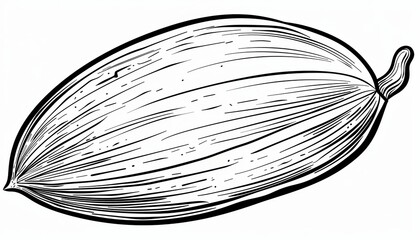 Hand-drawn pecan nut illustration in woodcut style. Ideal for food packaging, labels, menus, or recipe books related to nuts, snacks, or baking.