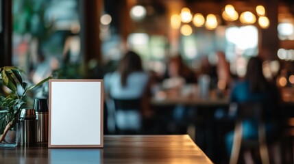 Blank Menu Sign in a Warm Cafe Ambiance