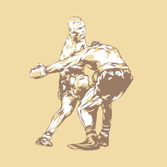 Fototapeta premium Muscular boxers fighting. Vintage style boxer. Muscular boxers fighting 02