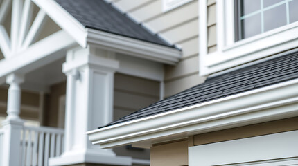 Fototapeta premium House Exterior Detail: Roofline, Gutters, and Porch