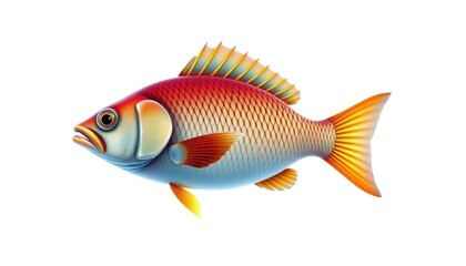 Fototapeta premium Red fish illustration, aquatic life, ocean, white background, seafood