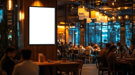 Obraz premium Empty Poster Mockup in a Stylish Restaurant Interior