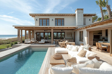 Fototapeta premium Coastal Home with Pool and Expansive Outdoor Living Space