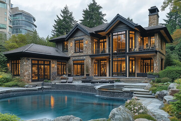 Luxurious Stone Mansion with Pool and Landscaping