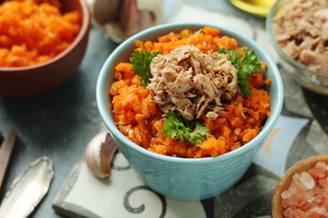 Houria, cooked carrot salad, a traditional dish of Tunisian cuisine	