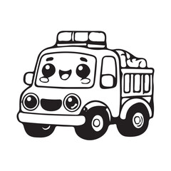 Coloring book sketch design for children, with cute car pictures. Single design, black outline