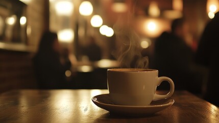 Obraz premium Warm Cup of Coffee in a Cozy Cafe