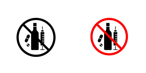 No drugs or alcohol signs. vector signs set