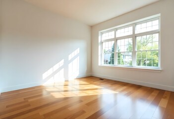 Obraz premium Empty room with wooden floor and white wall 