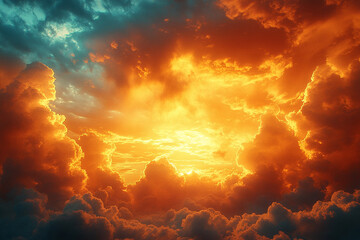 Fototapeta premium Fiery Sunset Cloudscape Dramatic Celestial Display