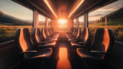 Scenic Sunset View from a Train Car
