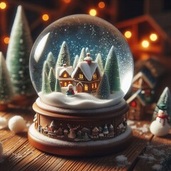 7 A snow globe A small snow globe sits on a wooden table with a