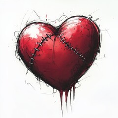 A Stitched Red Heart Dripping with Symbolic Emotion.