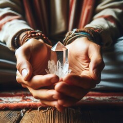 7 Close up of a person's hands holding a crystal