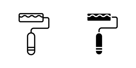 Paint roller icons. black and white vector set.