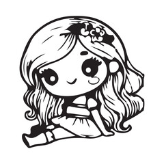 Coloring book sketch design for children, with pictures of cute girls. Single design, black outline