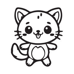 Coloring book sketch design for children, with cute cat pictures. Single design, black outline