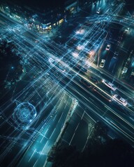 Fototapeta premium Cityscape Night Lights: Urban Traffic Network