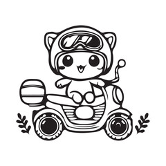 Coloring book sketch design for children, with cute motor pictures. Single design, black outline