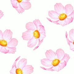 Watercolor hand drawn illustration of a single isolated pink flowers white background. Ideal for fabric, wallpaper, cards, design and decorative use
