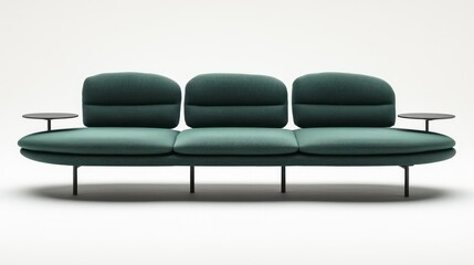 Teal modular sofa, side tables, studio backdrop, interior design