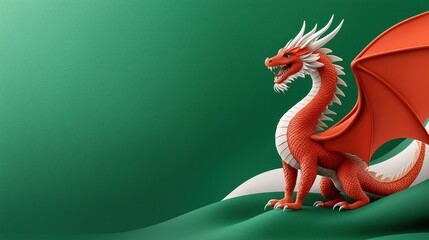 Modern representation of the Welsh dragon against a green background showcasing its significance and design