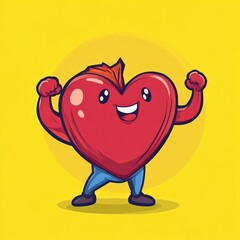Smiling Cartoon Heart Character Showing Strength.