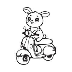 Coloring book sketch design for children, with cute motor pictures. Single design, black outline