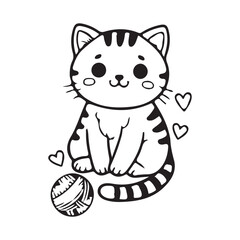 Coloring book sketch design for children, with cute cat pictures. Single design, black outline