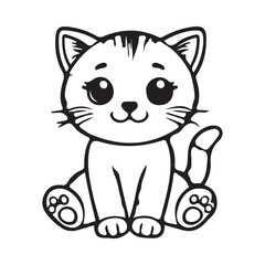 Coloring book sketch design for children, with cute cat pictures. Single design, black outline