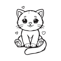 Coloring book sketch design for children, with cute cat pictures. Single design, black outline