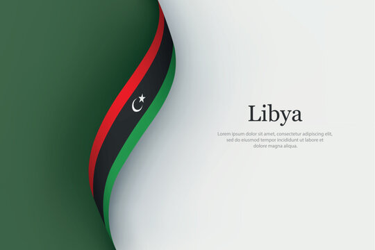 Libya flag on Waving ribbon
