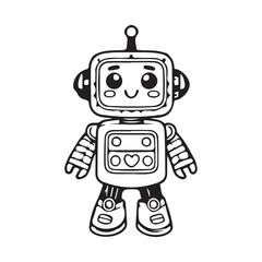 Coloring book sketch design for children, with cute robot pictures. Single design, black outline