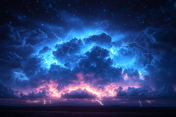 Majestic Night Sky Illuminated by Powerful Lightning Storms