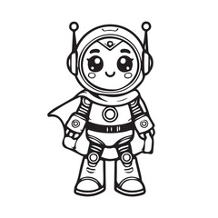 Coloring book sketch design for children, with cute robot pictures. Single design, black outline