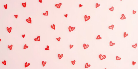 Hand-drawn red hearts: A soft pastel white background adorned with small, irregularly shaped hand-drawn red hearts scattered sparsely across the surface
