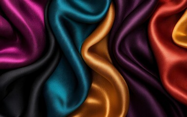 Luxurious Draped Silk Fabric in Rich Jewel Tones Teal Burgundy Gold and Black