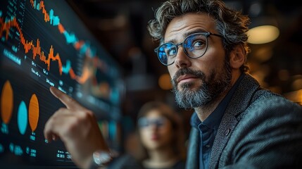 Financial Advisor Explaining Trends to a Business Group on Projector Screen