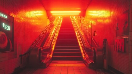 Neon Blossom and Pop Art Cone at Futuristic Tokyo Subway Exit, vibrant urban scene blending nature and modern culture