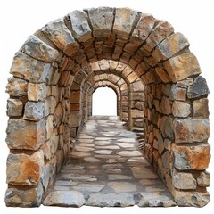 Diminishing perspective of a stone archway creating a tunnel with light at the end