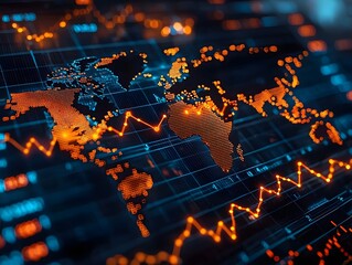 Global Market Growth Symbolized by Upward Trending Graph Overlaid on World Map