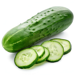 Cucumber and slices isolated over white background