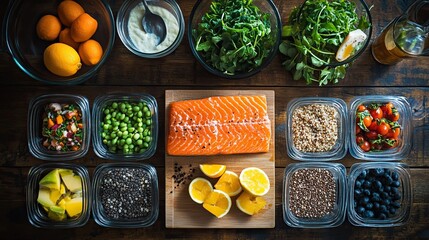 A balanced meal prep scene highlighting nutrition as part of a healthy lifestyle.