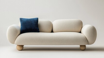Cream sofa, blue cushion, studio, minimalist, advertising