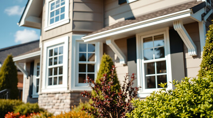 Residential House Exterior with Landscaping and Multiple Windows